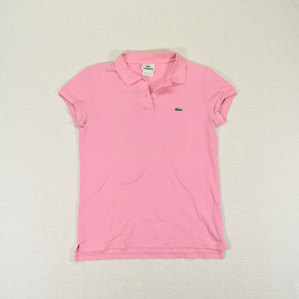 Vintage Lacoste Pink Polo Womens 38 Medium Y2K Short Sleeve Crocodile Knit